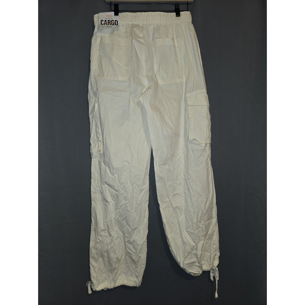 YMI Womens Mid Rise Cargo Pants Off White Cream Utility Drawstring‎ New Size M - Picture 2 of 4